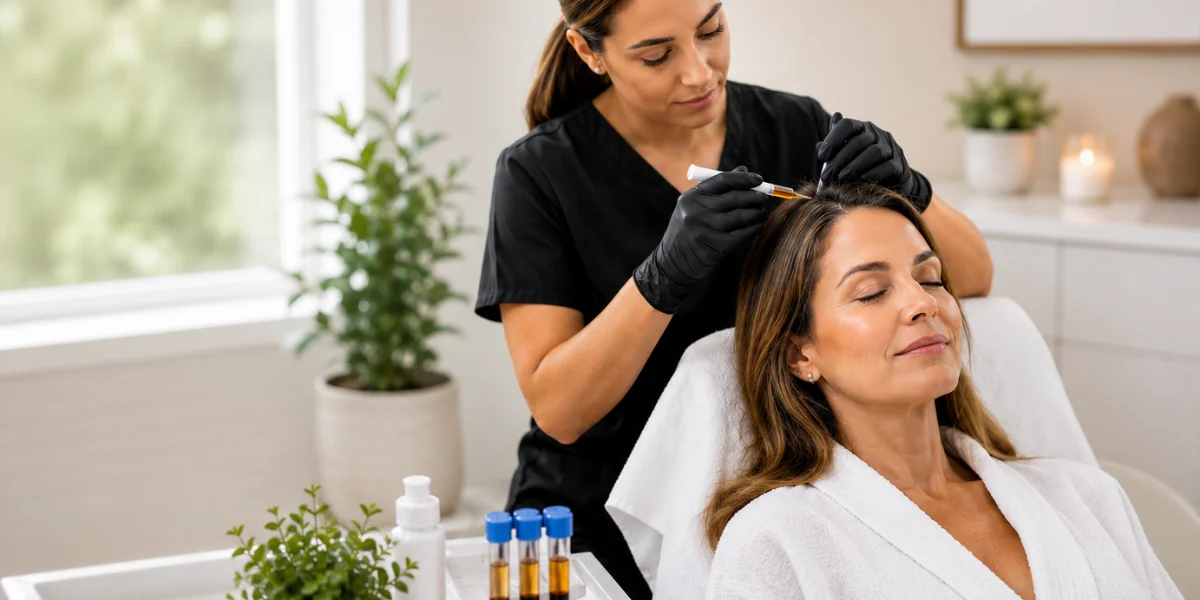 Hair Restoration treatment for fuller, healthier hair using natural regenerative therapy at a modern med spa.