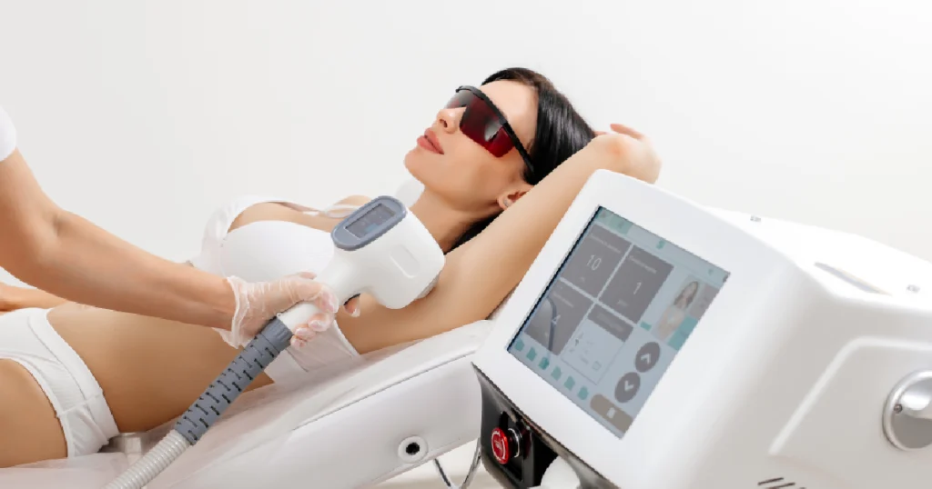Current image: Women receiving DiolazeXL laser hair removal in Tacoma, WA
